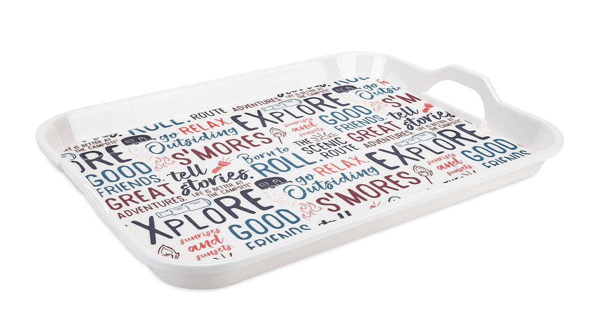 CAMCO 53486 Camco Life is Better at the Campsite Melamine RV Serving Tray - Features Camping/RV Themed Design - Great for Kitchen Prep, Picnics, Grilling, and More - Serving Platter is Dishwasher Safe (53486)