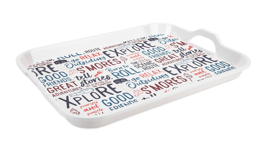 CAMCO 53486 Camco Life is Better at the Campsite Melamine RV Serving Tray - Features Camping/RV Themed Design - Great for Kitchen Prep, Picnics, Grilling, and More - Serving Platter is Dishwasher Safe (53486)