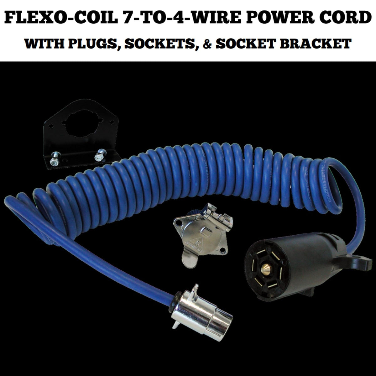 ROADMASTER 164-7 Roadmaster 164-7 Flexo-Coil 7-Wire to 4-Wire Adaptive Power Cord with Plugs, Sockets, & Socket Bracket Included | Designed for Motorhomes with 4-Way Sockets | Water, Oil, & Chemical Resistant