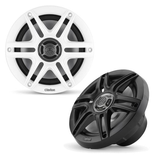 CLARION 010-03045-00 Clarion CMS-651-SWB 6.5-inch Coaxial Marine Speakers 30W RMS Power handling 1/2-inch (13 mm) Polymer Dome Tweeter Includes White & Black Sport Grilles