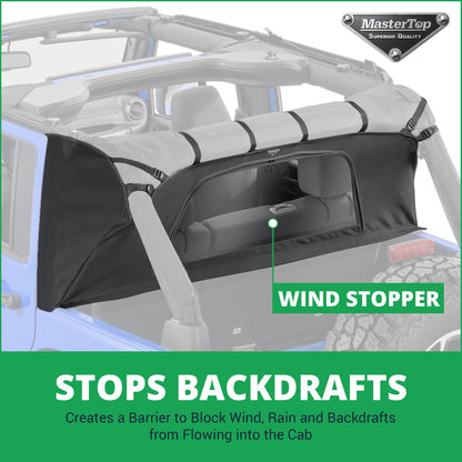 MASTERTOP 14810424 MasterTop 3-Piece Ultimate Summer Soft Top Combo - Bimini Soft Top, Wind Stopper Cab Curtain, and Tonneau Deck Cargo Cover - Fits Jeep Wrangler JK JKU Unlimited 4-Door 2007-2009 - Black MasterTwill