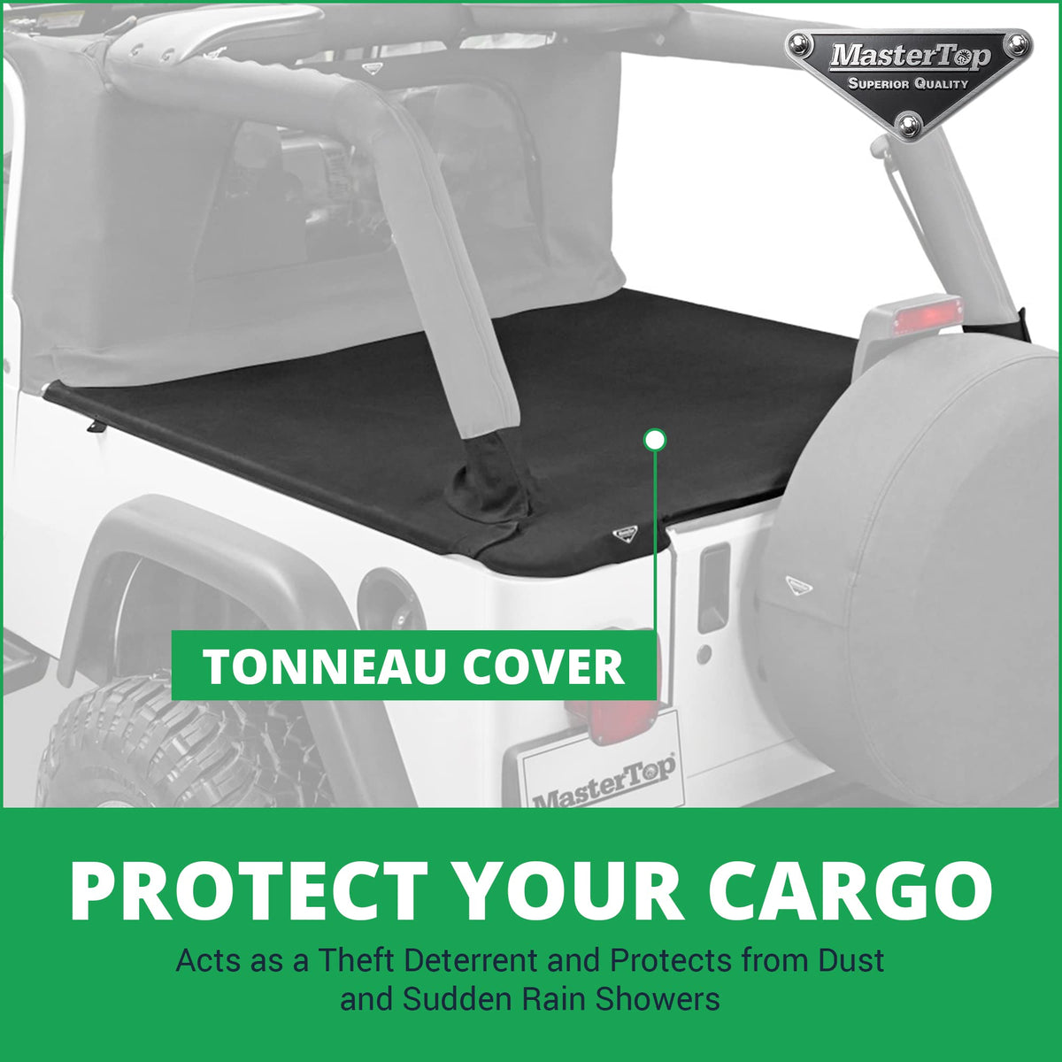 MASTERTOP 14810024 MasterTop 3-Piece Ultimate Summer Soft Top Combo - Bimini Soft Top, Wind Stopper Cab Curtain, and Tonneau Deck Cargo Cover - Fits Jeep Wrangler LJ 2004-2006 - Black MasterTwill