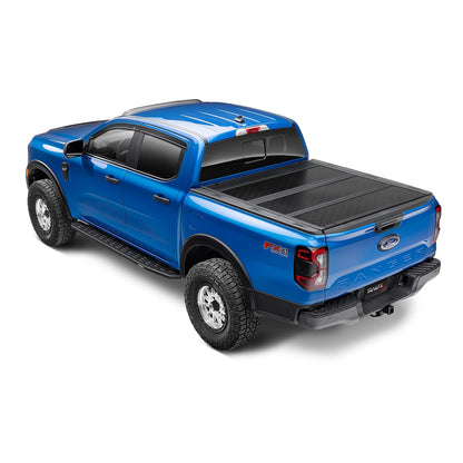 TRAILFX TFX8002 TrailFX Hard Tri-Fold Tonneau Cover Fits 2022-2026 Ford Maverick Hard Folding 3 Folds 3 Panels Lockable Tailgate Handle Gloss Black Textured Aluminum Clamp-On Installation
