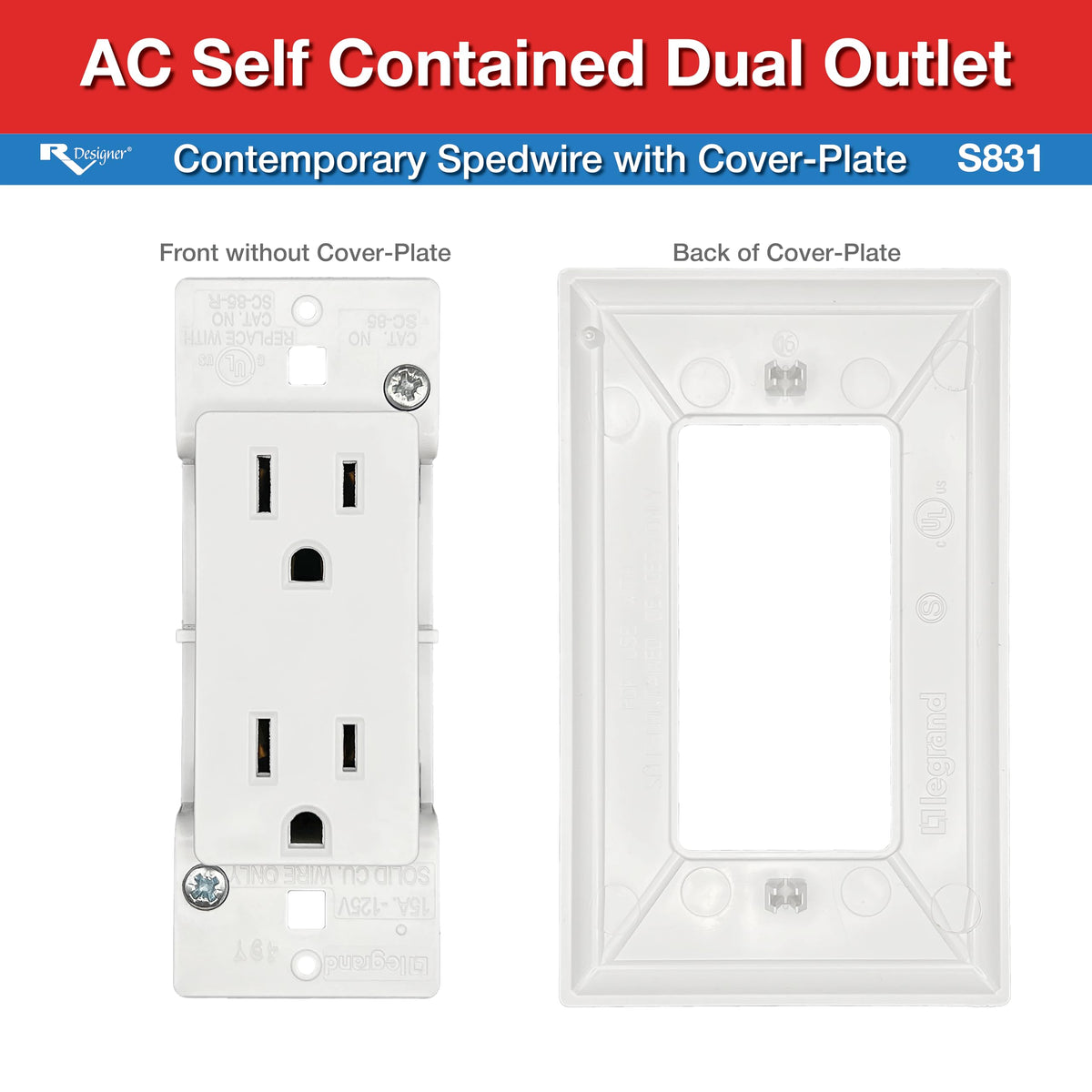 RV DESIGNER S831 RV Designer S831 - Dual AC Outlet Speedwire with Cover Plate, White