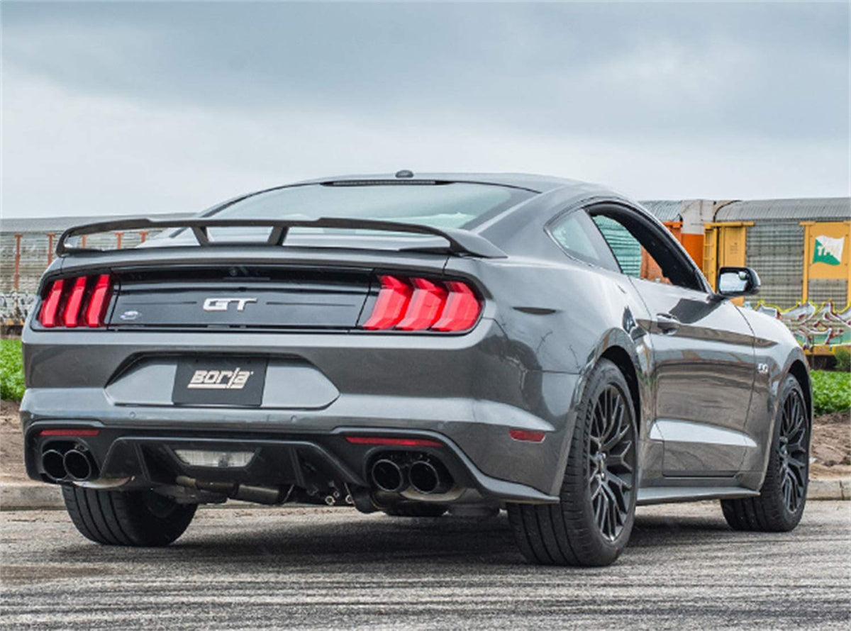 BORLA 140743BC BORLA 140743BC Cat-Back Performance Exhaust System for 2018-2023 Ford Mustang GT (Inc. Bullitt) V8 T-304 Stainless Steel ATAK Sound Dual Split Rear Exit Dual 4" Round Black Chrome Tips On Each Side