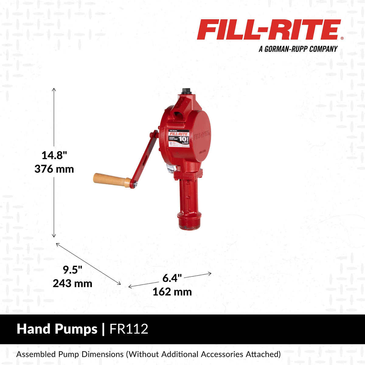 FILL RITE FR112 Fill-Rite FR112 Fuel Transfer Rotary Hand Pump w/Discharge Hose, Straight Spout, Vacuum Breaker, & Suction Pipe