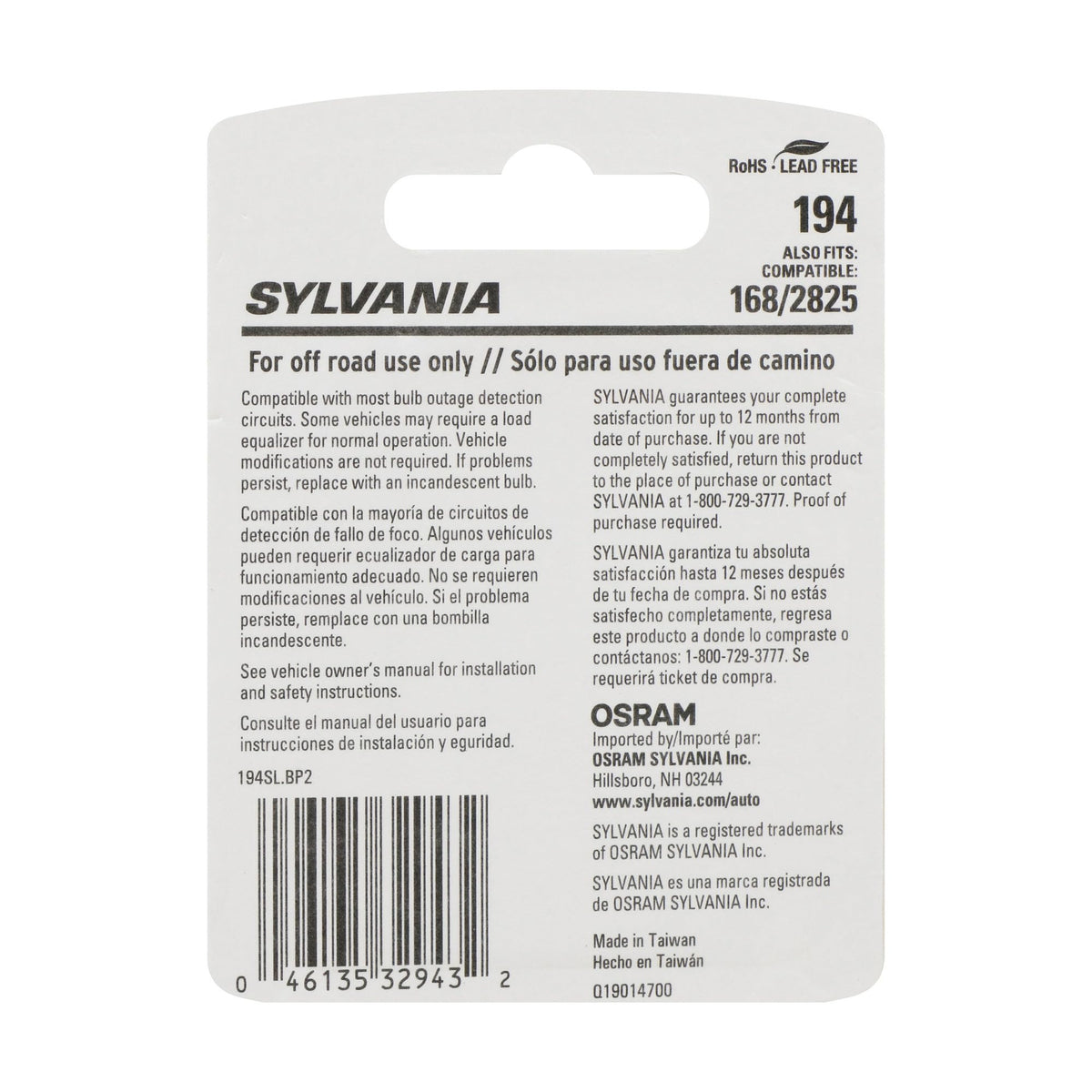 SYLVANIA 194SL.BP2 SYLVANIA 194 T10 W5W LED Mini Bulb, White, Interior Lighting, 2-Pack