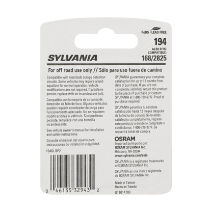 SYLVANIA 194SL.BP2 SYLVANIA 194 T10 W5W LED Mini Bulb, White, Interior Lighting, 2-Pack