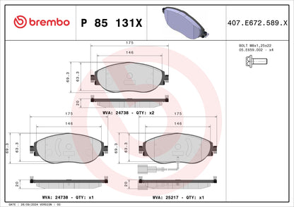 BREMBO P85131X Brembo P85131X BRAKE PAD