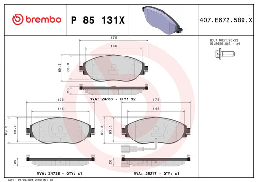 BREMBO P85131X Brembo P85131X BRAKE PAD