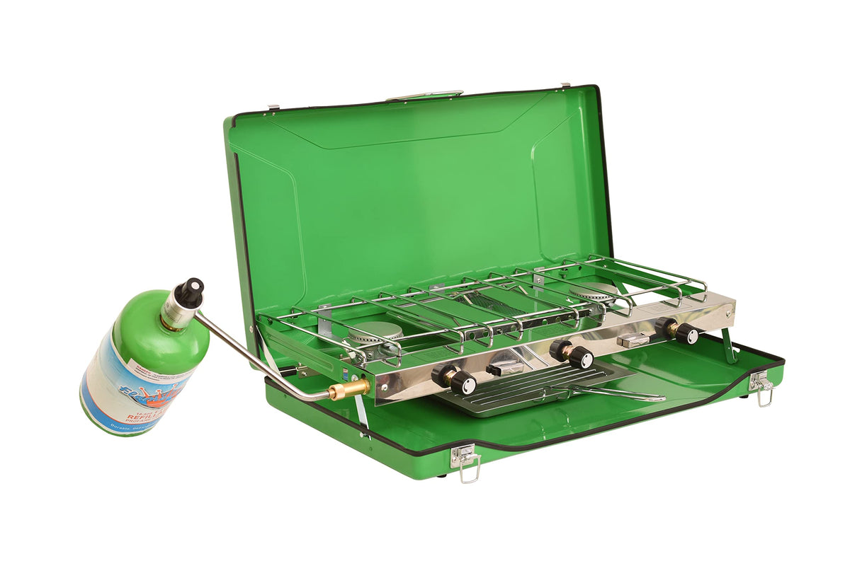 FLAME KING YSNBBQ-136M Flame King YSNBBQ-136M 3-Burner Portable Camping Stove Grill w/Toast Tray, Great for Outdoor Cooking, Backpacking, Hiking, & Emergency, Compatible with 1LB Propane Gas Bottle