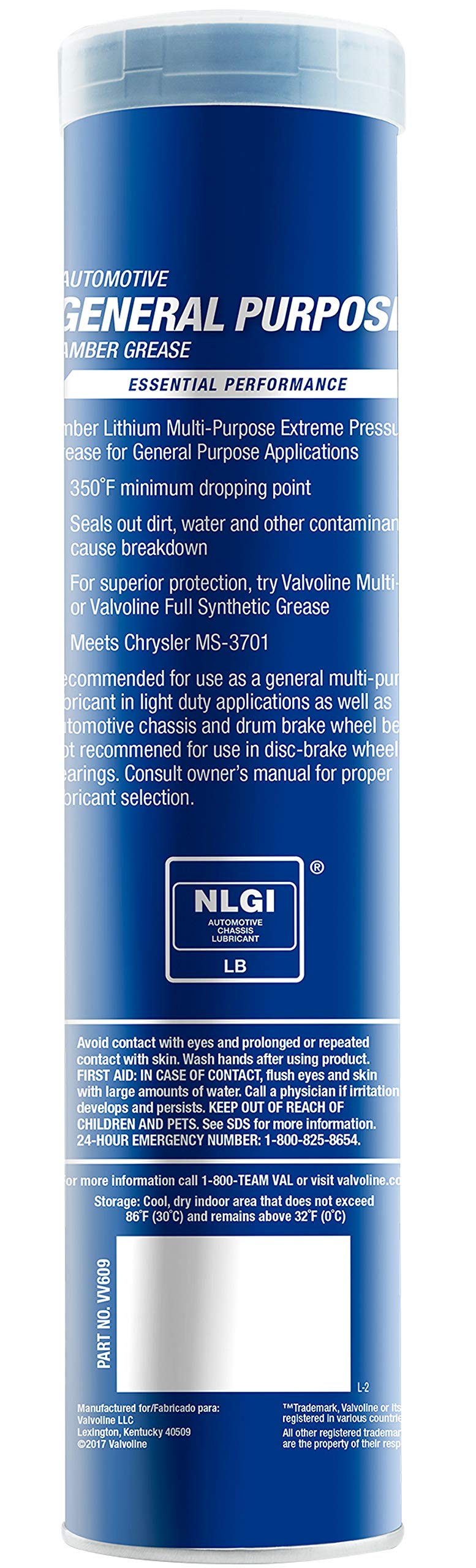 VALVOLINE VV609 Valvoline General Purpose Amber Grease 14.1 OZ Cartridge