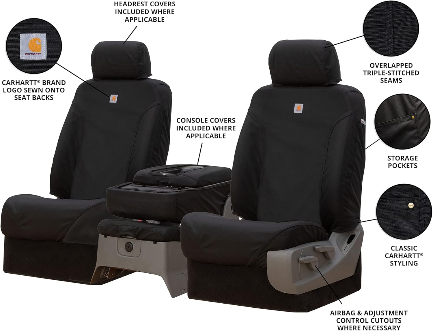 Covercraft Carhartt Super Dux SeatSaver Custom Seat Covers for 2019-2026 Chevrolet Silverado/GMC Sierra 1500, 2020-2026 2500/3500-1st Row 40/20/40 Bench Seat, Super Dux Black