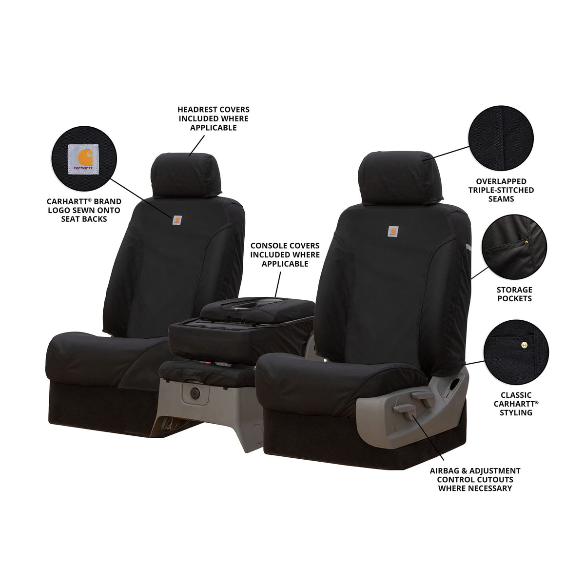 Covercraft SSC3479COBK Covercraft Carhartt Super Dux SeatSaver Custom Seat Covers – SSC3479COBK – 1st Row 40/20/40 Bench Seat – Compatible with Select Chevrolet Silverado/GMC Sierra 1500/2500/3500 Models – Black