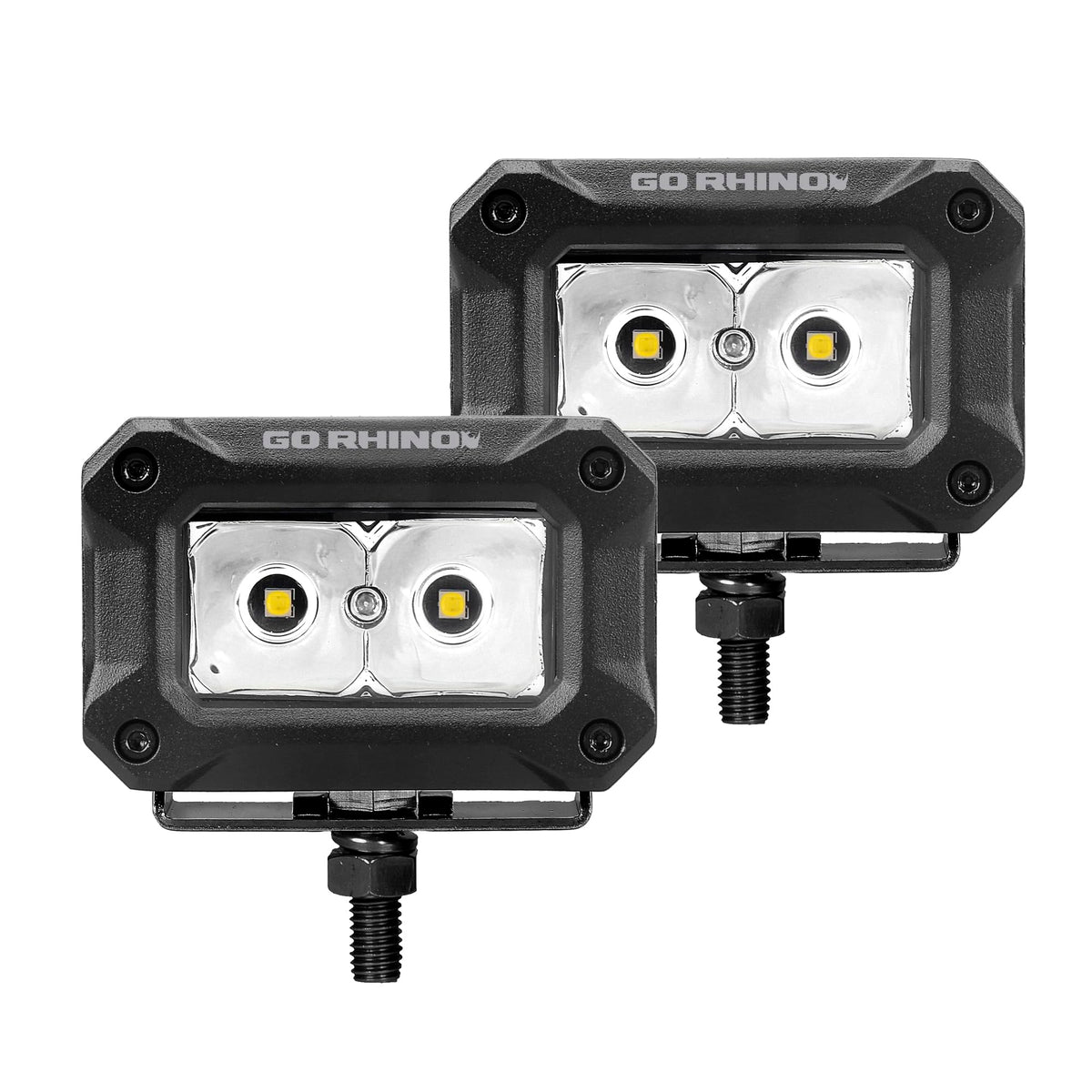 GO RHINO 751003023SBS Go Rhino Xplor Lighting: Bright Series 3x2 Rectangle Spot Light Kit (Pair) – Surface Mount (Threaded Stud Mount) Aluminum, Black – 751003023SBS