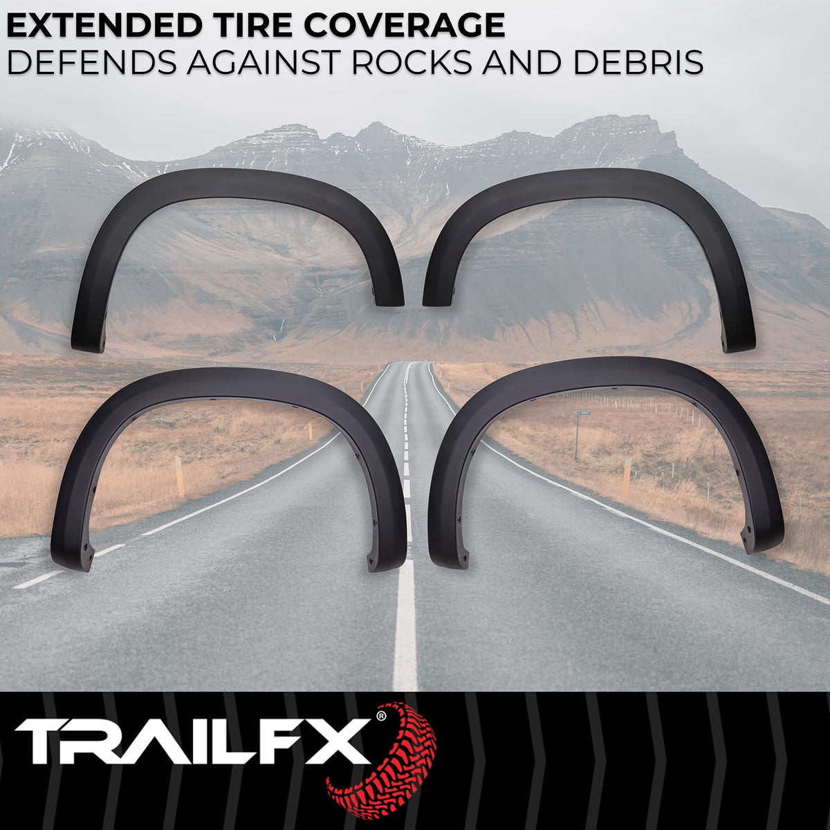 TRAILFX TFC3005OE TrailFX Fender Flares Fits Chevrolet Silverado 1500 2019-2025 OE Style Black Smooth Paintable Polypropylene Set of 4 with Stainless Steel Hardware TrailFX TFC3005OE