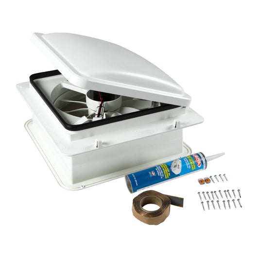 FURRION LLC FVF14D90R6A-PW-AM Furrion 10-Blade, 14" RV Rooftop Vent Exhaust Fan with Lid, Four Fan Speeds, Push-Button Controls, Removable Insect Screen, Flush-Mount Design for 2" to 7" Thick Roofs, White - FVF14D90R6A-PS-AM