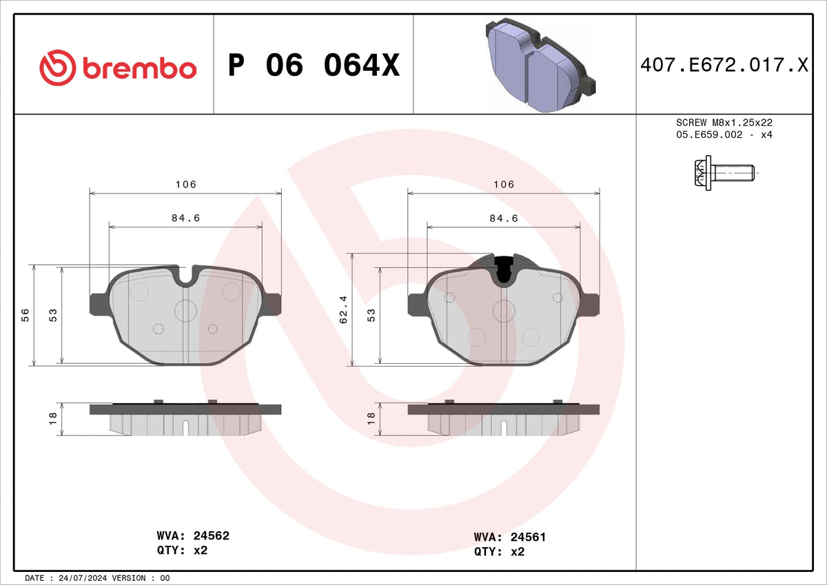 BREMBO P06064X BREMBO Brake Pad Set, disc brake P06064X