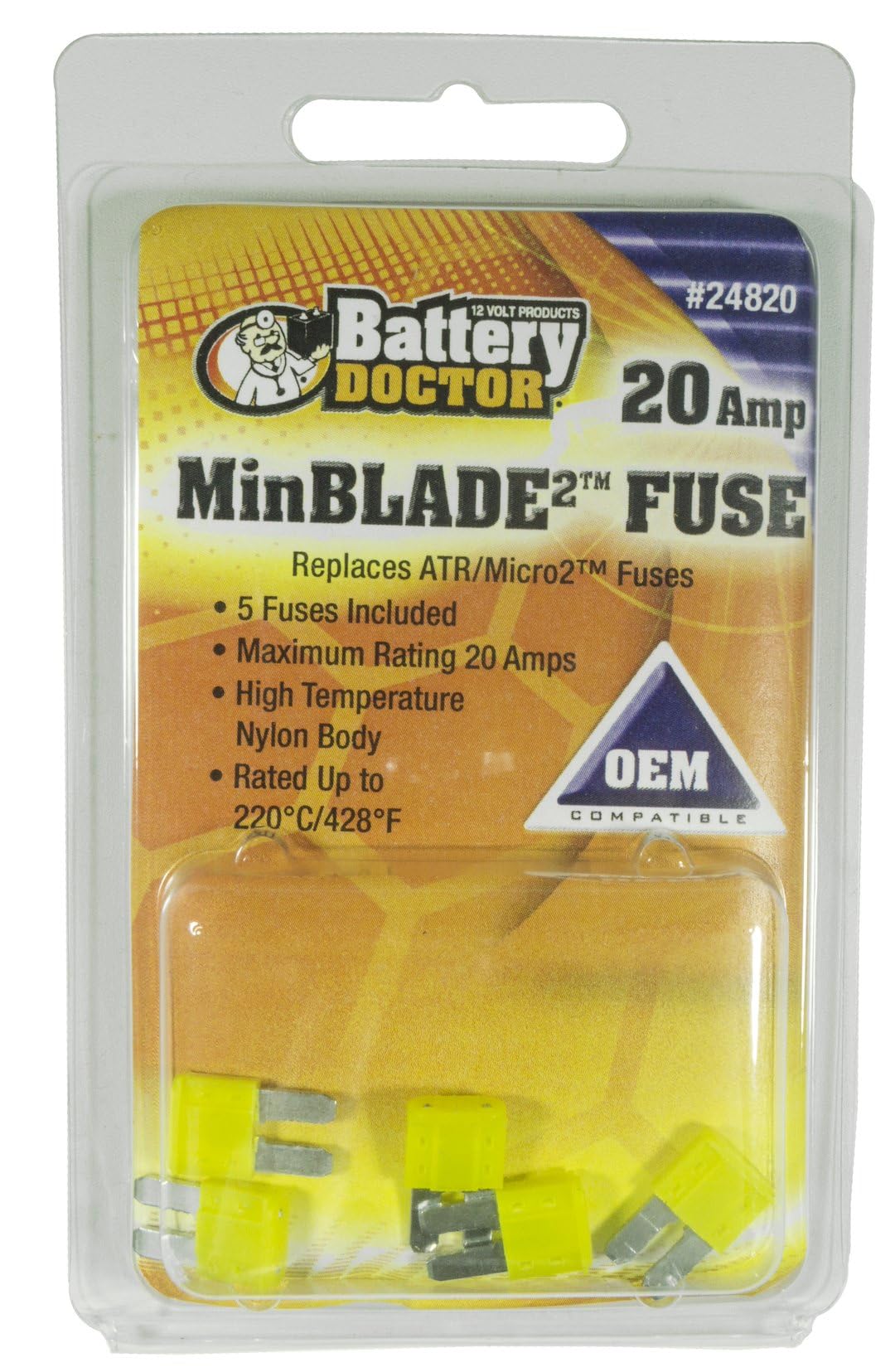 WIRTHCO 24820 WirthCo 24820 MinBlade2 Fuse - 20 Amp (Yellow), 5-Pack