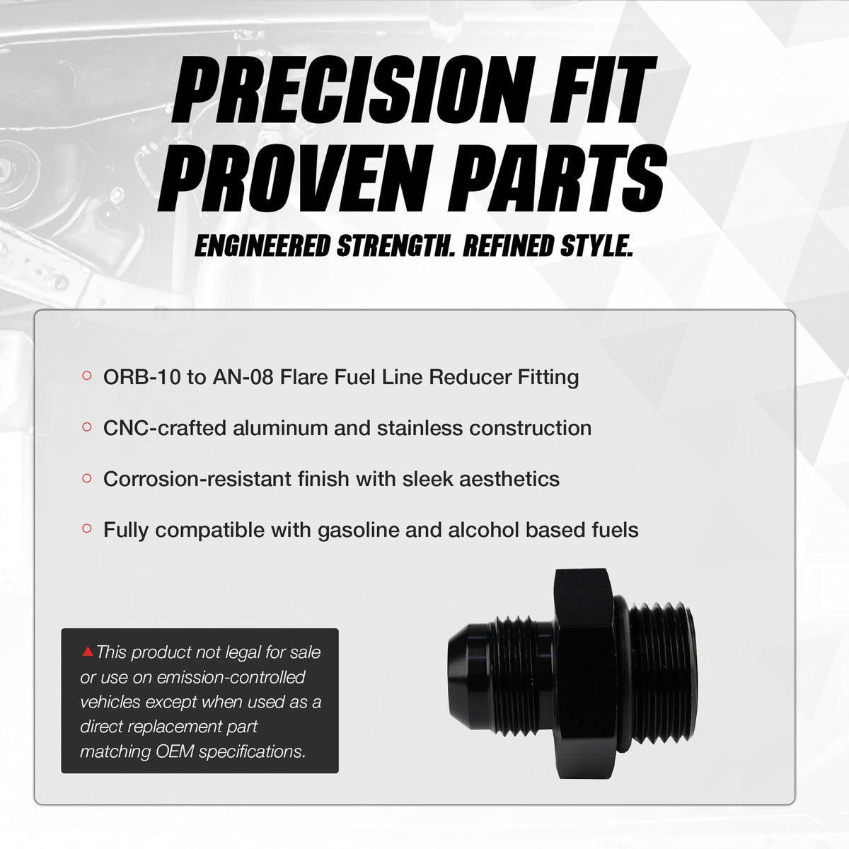AEROMOTIVE 15610 Aeromotive ORB-10 to AN-08 Male Flare Adapter Fitting - 10 ORB - 15610