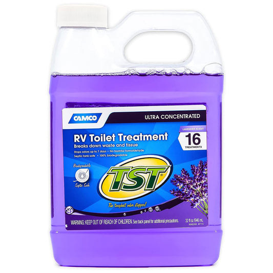 CAMCO 40227 Camco 40227 TST Fresh Scent RV Toilet Treatment, Formaldehyde Free, Breaks Down Waste And Tissue, Septic Tank Safe, Treats up to 32 - 40 Gallon Holding Tanks (128 Ounce Bottle)