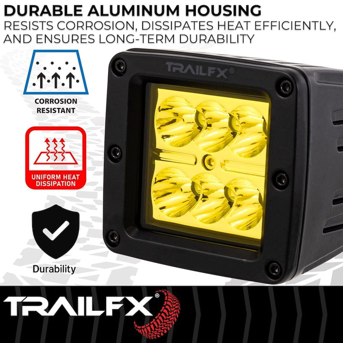 TRAILFX 3X2AMS2 Trailfx Driving/Fog Light 3X2AMS2, LED Bulb, 6 Clear LED 3 Watt Bulbs, 3 Inch Square, 8 Degree Spot Beam, Amber Polycarbonate Lens, Bracket Mount, 20 Watt Blubs Amp Draw 1.4 AMP At 12 Volts, Set Of 2