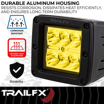 TRAILFX 3X2AMS2 Trailfx Driving/Fog Light 3X2AMS2, LED Bulb, 6 Clear LED 3 Watt Bulbs, 3 Inch Square, 8 Degree Spot Beam, Amber Polycarbonate Lens, Bracket Mount, 20 Watt Blubs Amp Draw 1.4 AMP At 12 Volts, Set Of 2