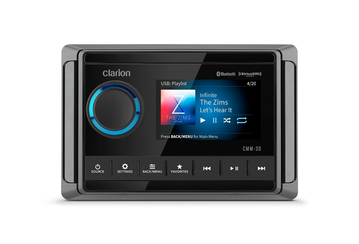 CLARION 010-03224-00 Clarion CMM-30 Marine Source Unit with Color LCD Display, 8-Channel RCA Output, IP66 Weatherproof Rating, Weather Band, Bluetooth