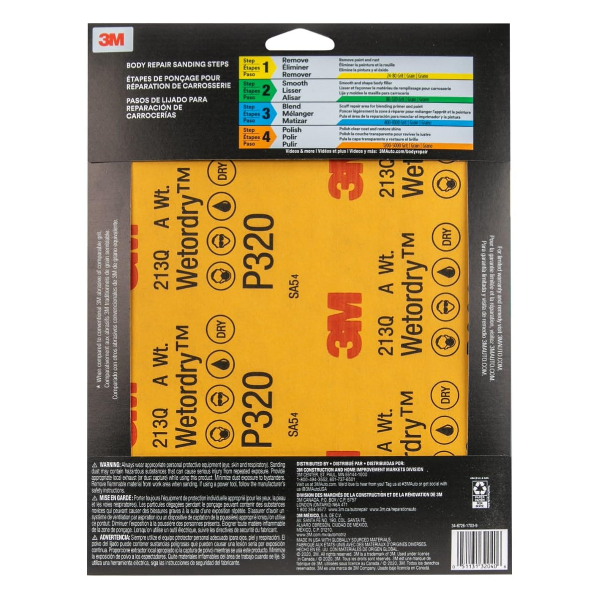 3M 32040 3M Wetordry Sandpaper, 32040, 320 Grit, 9 inch x 11 inch, 5 Sheets Per Pack