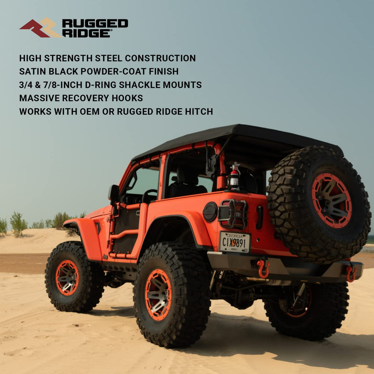 RUGGED RIDGE 11540.36 Rugged Ridge HD Bumper - Fits Rear 2018–2025 Jeep Wrangler JL - Full-Width - Trail-Tested Steel Construction - Off-Road Ready Exterior Accessory - Black
