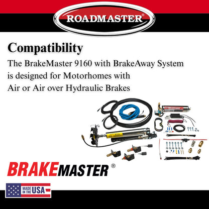 ROADMASTER 9160 Roadmaster 9160 Brakemaster Brake System with BrakeAway Kit fits Motorhomes with Air or Air Over Hydraulic Brakes | Fully US and Canadian Brake Compliant | Easy Installation