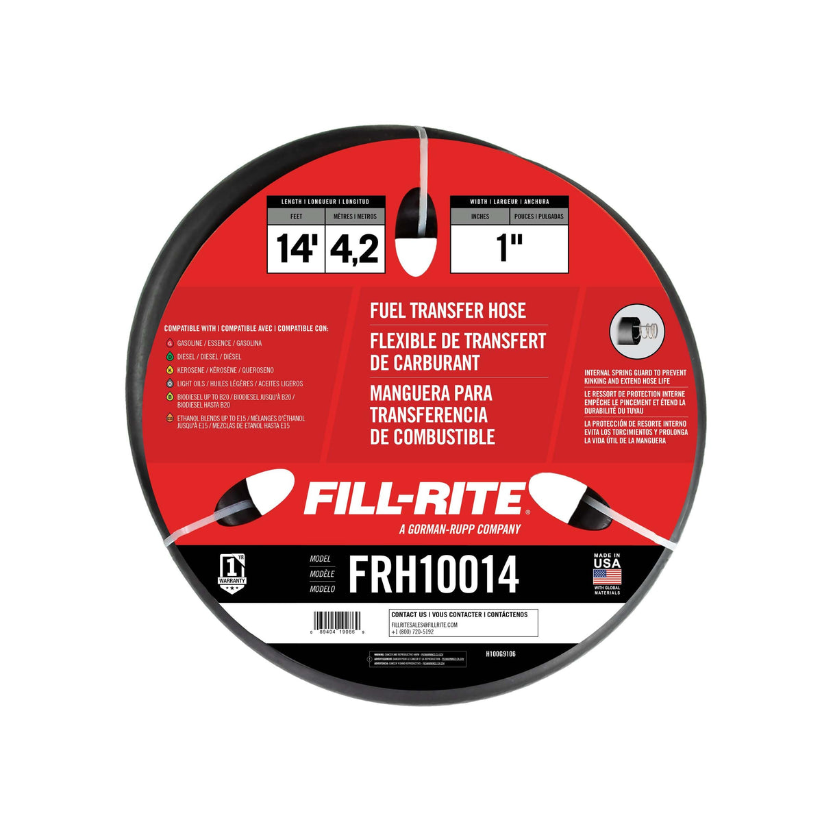 FILL RITE FRH10014 Fill-Rite FRH10014 1" x 14' Fuel Transfer Hose