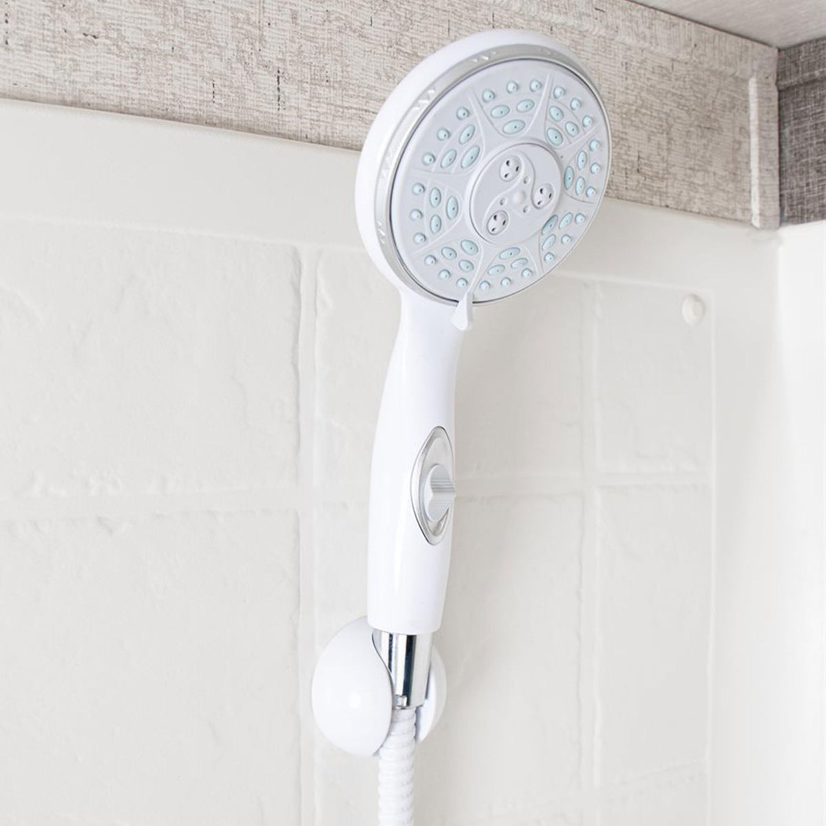 CAMCO 43711 Camco RV Shower Head - Features Convenient On/Off Switch & 5 Different Spray Patterns - Designed to Conserve Potable Water - Simple to Clean w/Rubber Spray Tips - White (43711)