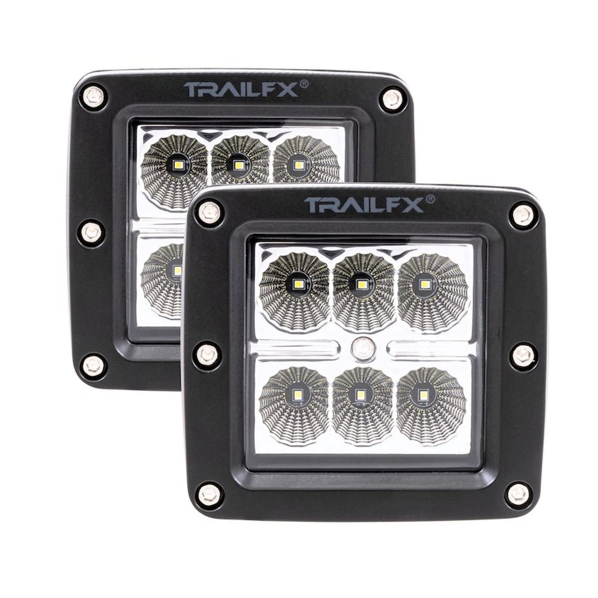 TRAILFX 3X2F2 Trailfx Driving/Fog Light 3X2F2, LED Bulb, 6 Clear LED 3 Watt Bulbs, 3 Inch Square, 90 Degree Flood Beam, Amber Polycarbonate Lens, Bracket Mount, 18 Watt Blubs Amp Draw 1.4 AMP At 12 Volts, Set Of 2
