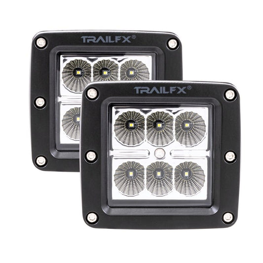 TRAILFX 3X2F2 Trailfx Driving/Fog Light 3X2F2, LED Bulb, 6 Clear LED 3 Watt Bulbs, 3 Inch Square, 90 Degree Flood Beam, Amber Polycarbonate Lens, Bracket Mount, 18 Watt Blubs Amp Draw 1.4 AMP At 12 Volts, Set Of 2
