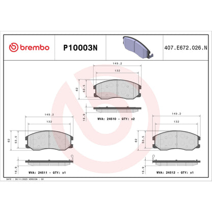 BREMBO P10003N Brembo P10003N Premium Ceramic Front Disc Brake Pad Set CHEVROLET/DAEWOO/HOLDEN/OPEL/PONTIAC/VAUXHALL OE# 4817764