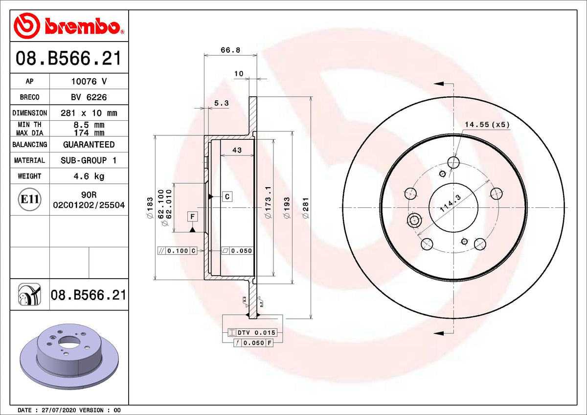 BREMBO 08B56621C02 Brembo Disc Brake Rotor 08.B566.21
