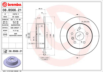 BREMBO 08B56621C02 Brembo Disc Brake Rotor 08.B566.21
