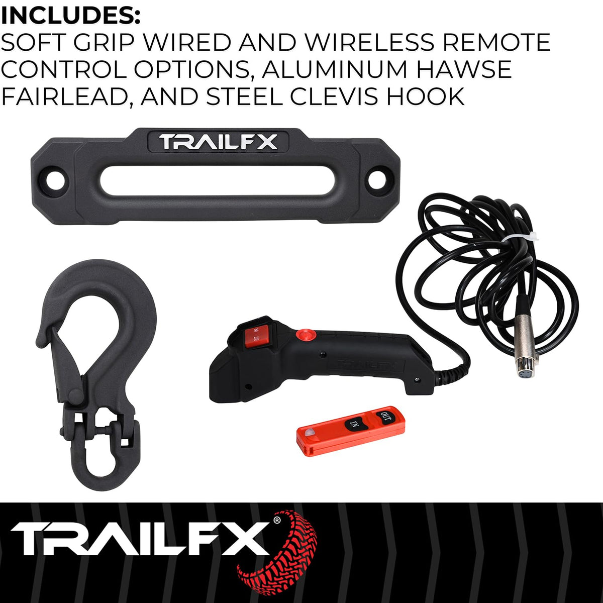 TRAILFX WRS295B TrailFX WRS295B Reflex 2.0 Winch; 9.5K Capacity; 94 ft Synthetic Rope; Aluminum Hawse Fairlead; Wired/Wireless Remote; Integrated Solenoid; 3 Stage Planetary Gear Drive; Load Warning Indicator