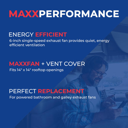 MAXXAIR VENT 00-03801 MAXXAIR Maxxfan Mini Plus Vent 6"" Single Speed Exhaust Fan - Quiet and Energy Efficient RV Ventilation & Lighting, White (00-03801)