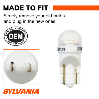 SYLVANIA 194SL.BP2 SYLVANIA 194 T10 W5W LED Mini Bulb, White, Interior Lighting, 2-Pack