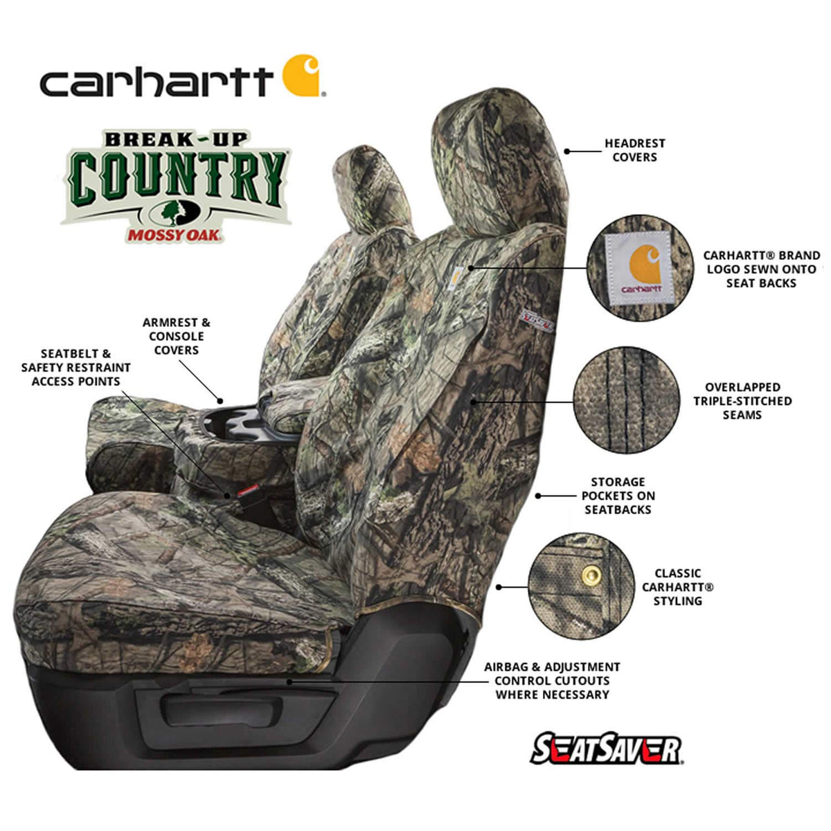 COVERCRAFT SSC2518CAMB Covercraft Carhartt Mossy Oak Camo SeatSaver Custom Seat Covers