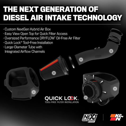 K&N FILTER 50-2613D K&N NextGen Diesel Dryflow Cold Air Intake: Compatible with 2020-2026 FORD; F250; F350; 50-2613D