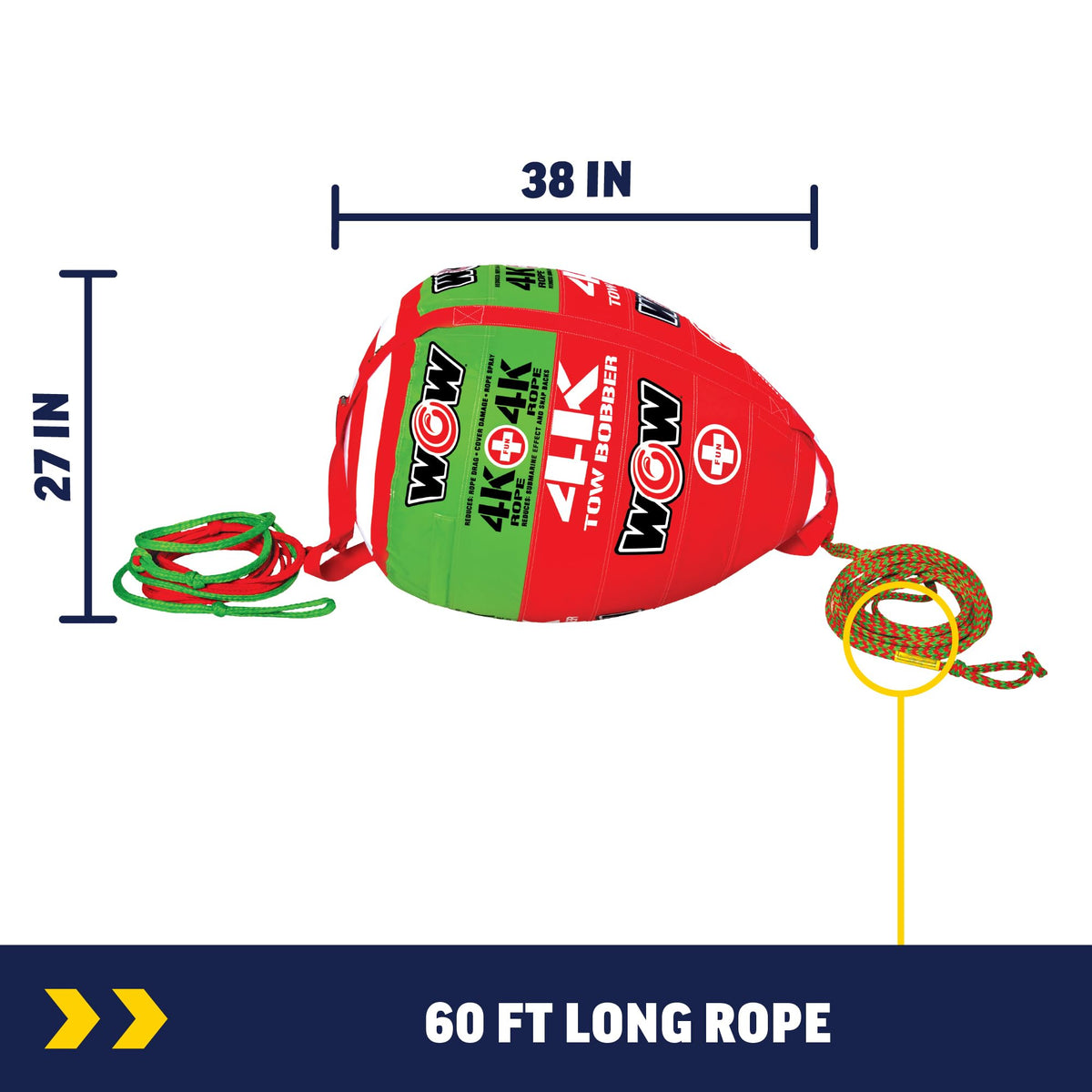 WOW SPORTS 15-3000 Wow Sports 4K Tow Rope with Bobber - 60 ft - Floating Buoy Indicator