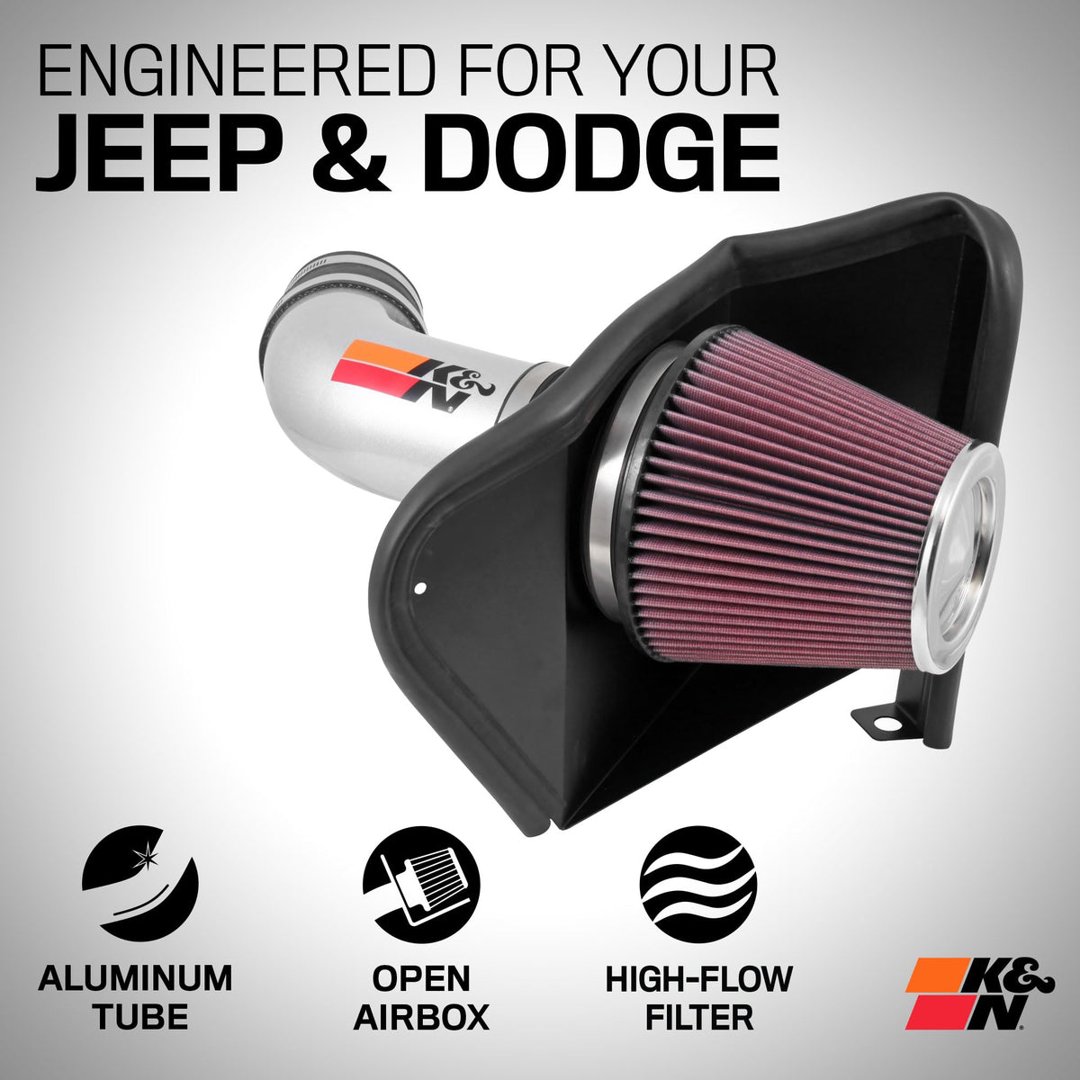 K&N FILTER 77-1567KS K&N Cold Air Intake System: High-Flow Air Filter, Increase Performance & Towing: Compatible with 2012-2023 DODGE/JEEP: Durango, Grand Cherokee, Grand Cherokee IV, 77-1567KS
