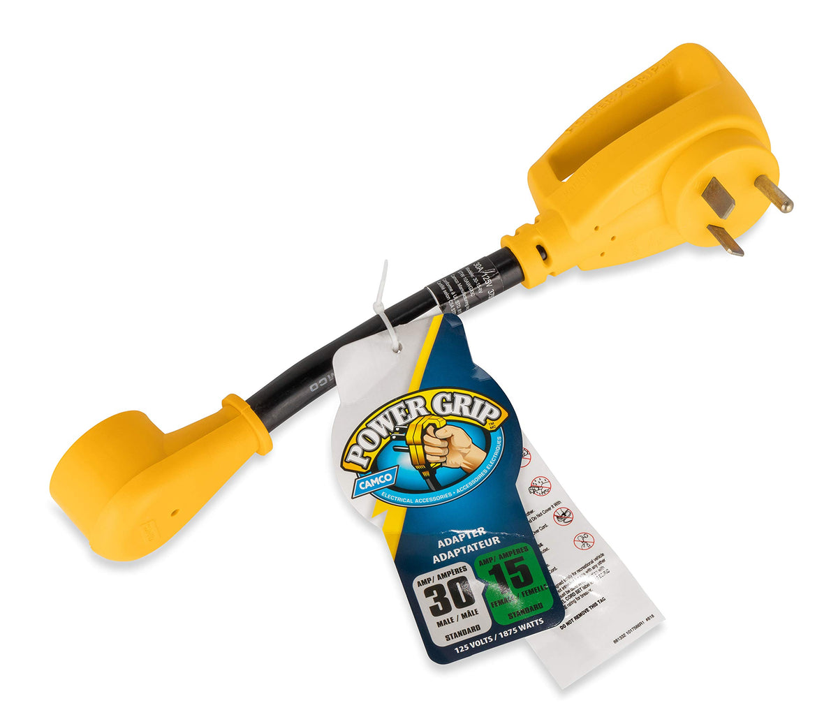CAMCO 55155 Camco PowerGrip 12" Dogbone Electrical Adapter with Handle - 30 to 15 Amp