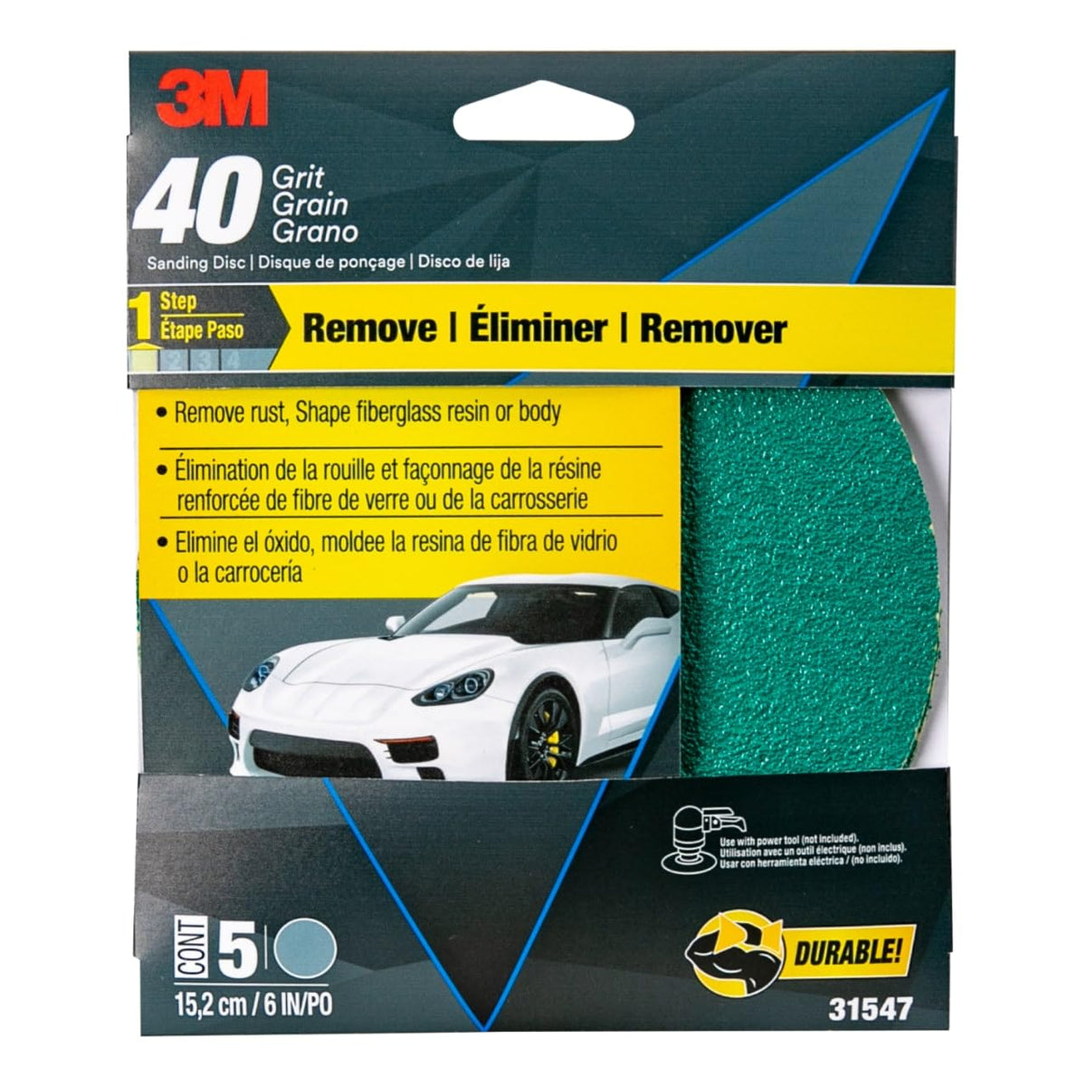 3M 31547 3M Green Corps Sanding Disc with Stikit Attachment, 31547, 6 in, 40Grit, 5 Discs per Pack, 20 Packs per case