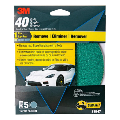 3M 31547 3M Green Corps Sanding Disc with Stikit Attachment, 31547, 6 in, 40Grit, 5 Discs per Pack, 20 Packs per case