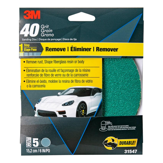 3M 31547 3M Green Corps Sanding Disc with Stikit Attachment, 31547, 6 in, 40Grit, 5 Discs per Pack, 20 Packs per case