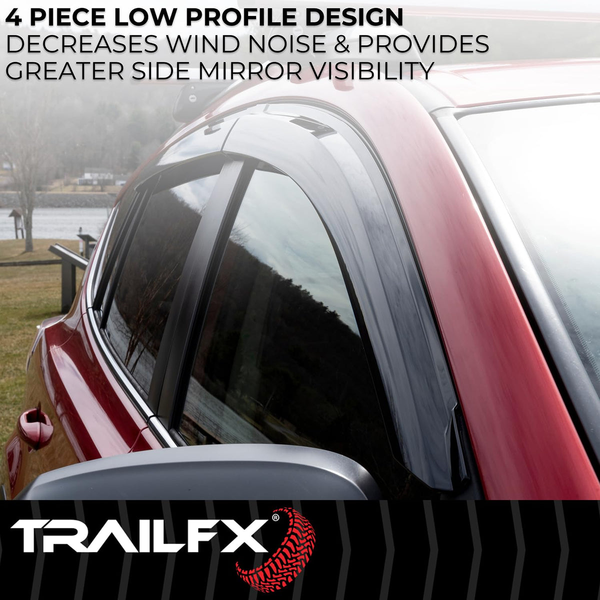 TRAILFX 4182H TrailFX 4182H 4-PC Low Profile Tape-On Smoke Window Vents Acrylic Rainguards Fits 2022-2026 Ford Maverick Outside Channel Mount Set of 4